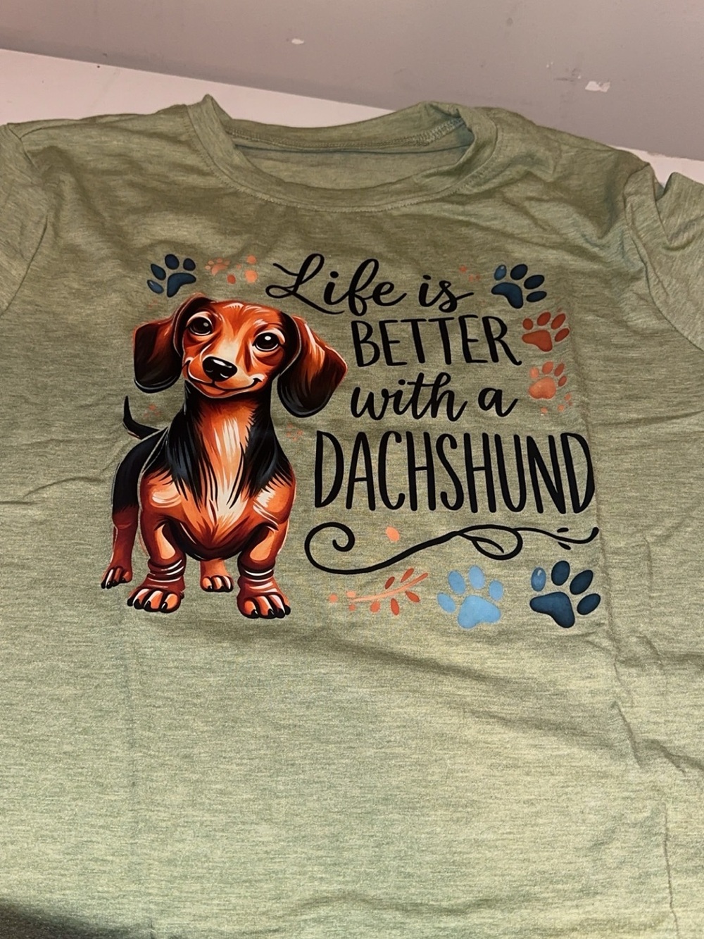 Green Dachshund Graphic Dog Lover Tee